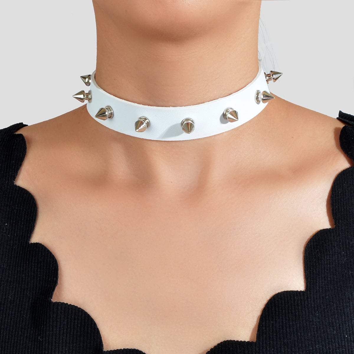 Have one to sell? Sell it yourself Punk Rock Spike Decor Black Pu Leather Belt Design Adjustable Choker Necklace