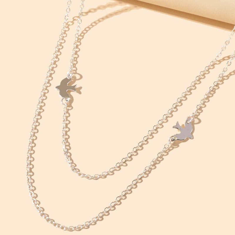 Female Jewelry Wholesale Price Double layer Silver Chain Bird Clavicle Necklace