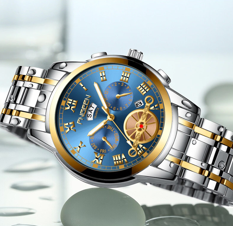 Elevate Your Style with the Men's Stainless Steel Quartz Classic Waterproof Watch by FNGEEN