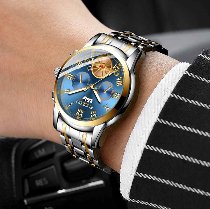 Elevate Your Style with the Men's Stainless Steel Quartz Classic Waterproof Watch by FNGEEN
