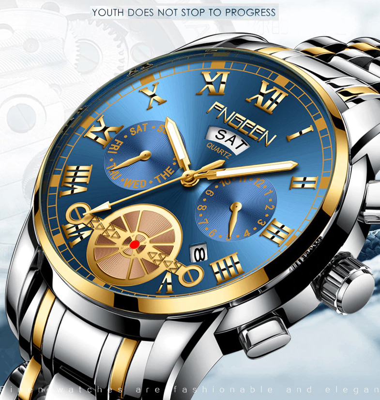 Elevate Your Style with the Men's Stainless Steel Quartz Classic Waterproof Watch by FNGEEN