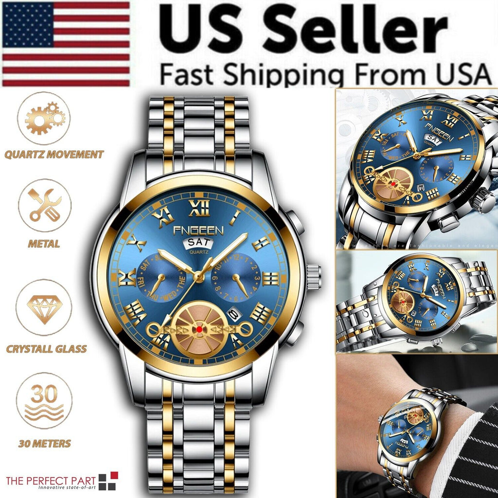 Elevate Your Style with the Men's Stainless Steel Quartz Classic Waterproof Watch by FNGEEN