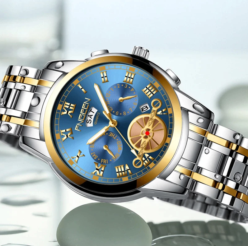 Elevate Your Style with the Men's Stainless Steel Quartz Classic Waterproof Watch by FNGEEN